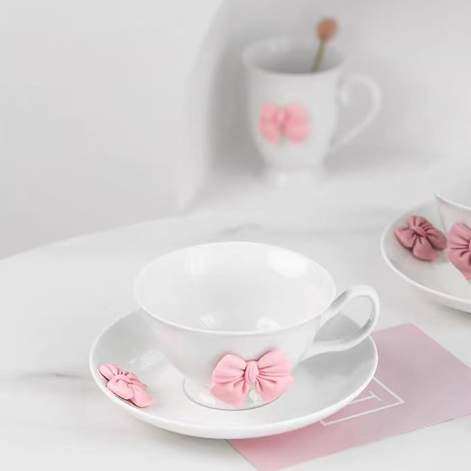 Bow Coffee Mug Porcelain Tea Cup 7 OZ Pink Ceramic Cute Bow Coffee Cup Cute mug Coquette Mug for Women Girl