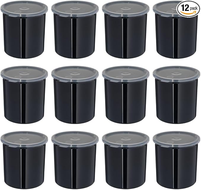 Carlisle FoodService Products Classic Round Storage Container Crock with Lid for Kitchen, Restaurants, Home, Plastic, 1.2 Quarts, Black, (Pack of 12)