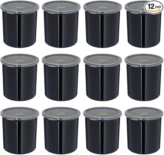 Carlisle FoodService Products Classic Round Storage Container Crock with Lid for Kitchen, Restaurants, Home, Plastic, 1.2 Quarts, Black, (Pack of 12)