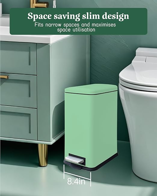 Bathroom Trash Can with Lid, 16.7L/ 4.4 Gallon Trash Can with Removable Inner Bucket, Soft Close lid, Stainless Steel Step Pedal Garbage Can for Bathroom, Bedroom, Kitchen, Home Office, Green
