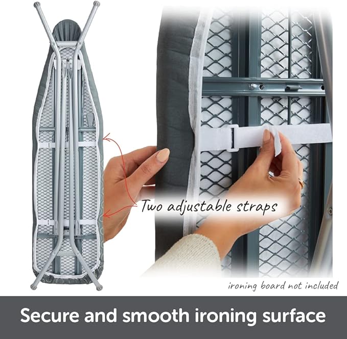 oliso Ironing Board Cover – 100% Cotton with Professional Felt Pad, Fits Standard 54" x 15" Boards – Secure Fit with Wide Elastic Edge & Adjustable Straps – Grey