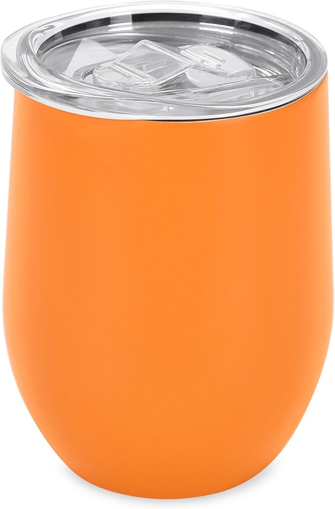 makerflo 12 oz Orange Powder Coated Wine Tumbler with Leak-Proof Clear Lid - Pack of 25, Ideal for Craft and Personalization (Laser Engraving, UV DTF, Epoxy, and Vinyl)