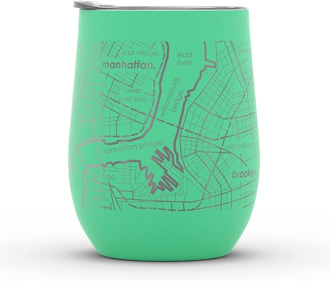 Well Told Engraved New York City Map Insulated Wine Tumbler, Etched Stainless Steel Cup (12 oz, Sunday Green) City Map Insulated Tumbler, Custom Insulated Tumbler, Outdoor Drinkware