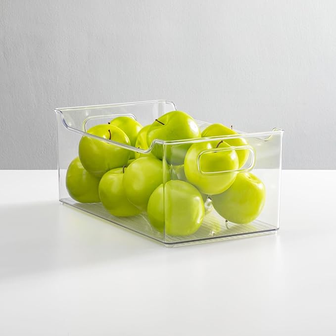 mDesign Modern Plastic Open Front Dip Storage Organizer Bin Basket with Built-In Handles for Kitchen Organizing, Fridge Shelf, Cubby, Cabinet, or Pantry Organization, Ligne Collection - 2 Pack - Clear
