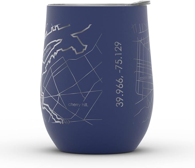Well Told Engraved Philadelphia Pennsylvania Map Insulated Wine Tumbler, Etched Stainless Steel Cup (12 oz, Midnight Blue) City Map Insulated Tumbler, Custom Insulated Tumbler, Outdoor Drinkware