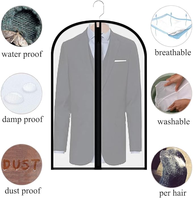 Clear Suit Bags for Closet Storage,40" Garment Bag for Storage,12 pack Garment Bags for Hanging Clothes,Breathable Lightweight Dust Proof Cover with Balls and Study Full Zipper for Coats,Jackets