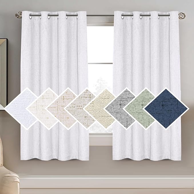 H.VERSAILTEX 100% Blackout Curtain for Bedroom 63 Inches Long Grommet Linen Face Full Light Blocking Curtain Drape for Living Room Thermal Insulated Linen Look Curtain 1 Panel, Pure White