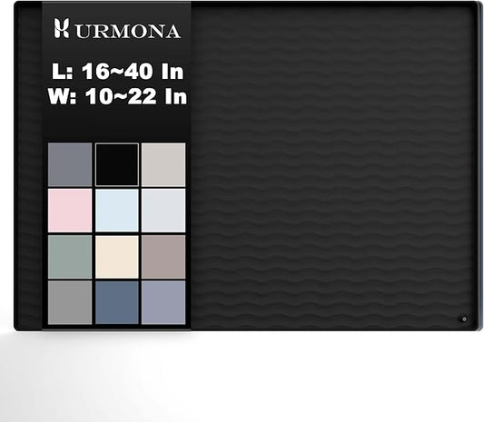 URMONA 28'' x 22'' Waterproof Silicone Under Sink Mat Cabinet and Counter Protector, Shelf Liner for Kitchen and Bathroom, Storage and Organizers, Litter Mat, Pet Cat Puppy Essentials（Black）