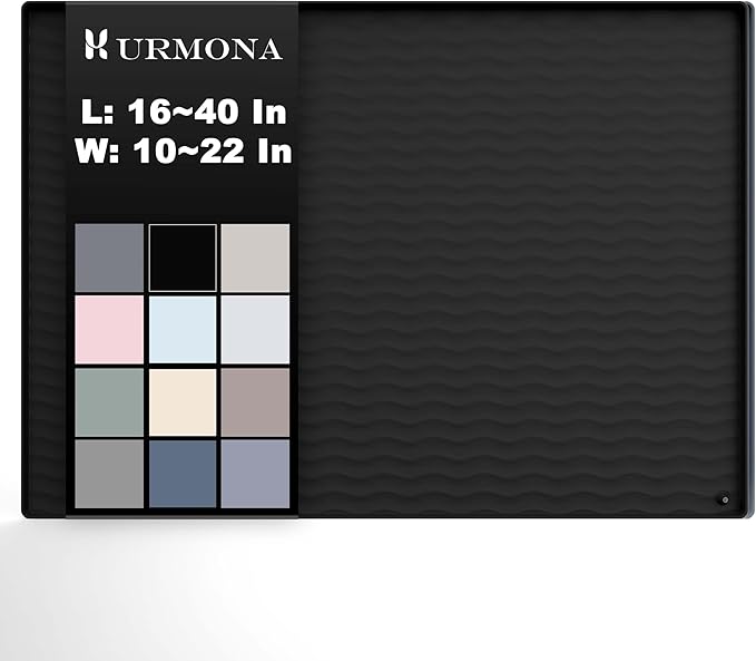 URMONA 22'' x 19'' Waterproof Silicone Under Sink Mat Cabinet and Counter Protector, Shelf Liner for Kitchen and Bathroom, Storage and Organizers, Litter Mat, Pet Cat Puppy Essentials（Black）