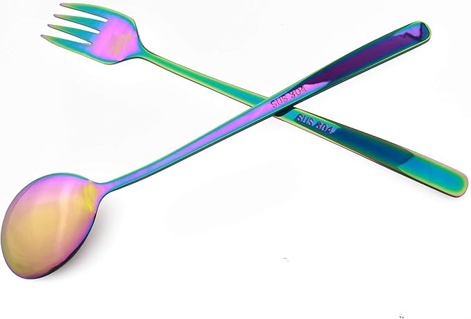 304 Stainless Steel Flatware Set Reusable Utensils Set with Straws Portable Travel for Camping Hiking,Dishwasher Safe,Set of 7, Mirror Colorful Rainbow