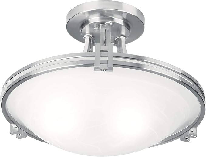 Possini Euro Design Deco Modern Ceiling Light Semi Flush-Mount Fixture 16" Wide Brushed Nickel 2-Light White Marbleized Glass Bowl Shade for Bedroom Kitchen Living Room Hallway Dining Bathroom