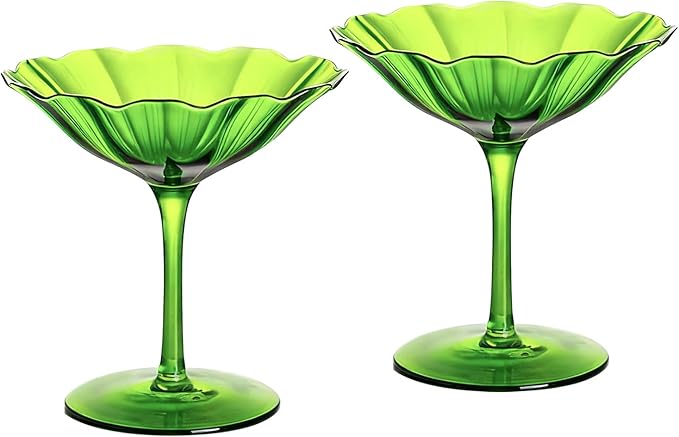 KAMMAK Martini Glasses Set of 2, 6.09 oz Clear Crystal Cocktail Glasses with Stem, Reusable Cocktail Glassware for Wedding Birthday Party, Bar, Margarita, Whiskey, Gin, Tequila, Green Cocktail