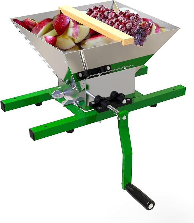 EJWOX Fruit and Apple Crusher - 7L Manual Juicer Grinder, Portable Fruit Scratter Pulper for Home Brewing & Cider Pressing (Stainless Steel, 1.8 Gallon, Green)
