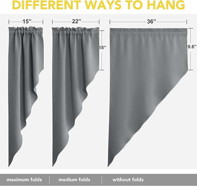 NICETOWN Swag Curtains for Kitchen, Home Fashion Rod Pocket Blackout Short Window Tiers Energy Efficient Drapes for Basement, 36W x 63L per Panel, 1 Pair, Sliver Grey