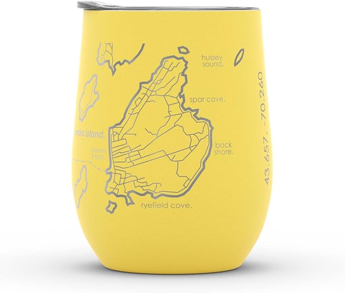 Well Told Engraved Portland Maine Map Insulated Wine Tumbler, Etched Stainless Steel Cup (12 oz, Sunrise Yellow) City Map Insulated Tumbler, Custom Insulated Tumbler, Outdoor Drinkware