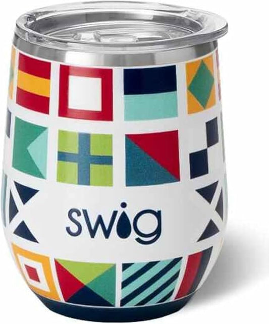 Swig Life 12oz Wine Tumbler with Lid, Stainless Steel, Dishwasher Safe, Portable, Triple Insulated Wine Tumbler (Nauti Girl)