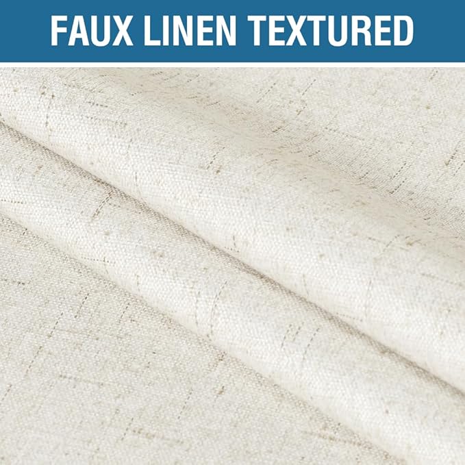 H.VERSAILTEX 100% Blackout Curtains for Bedroom 84 Inches Long Grommet Linen Face Full Light Blocking Curtain Drapes for Living Room Thermal Insulated Linen Look Curtains 2 Panels Set, Antique White