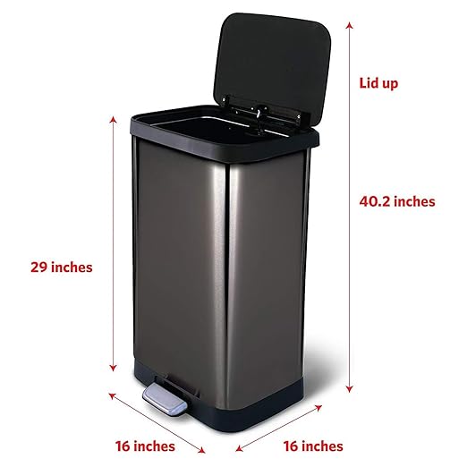 Glad 20 Gallon / 75.5 Liter Extra Capacity Stainless Steel Step Trash Can with CloroxTM Odor Protection, Pewter