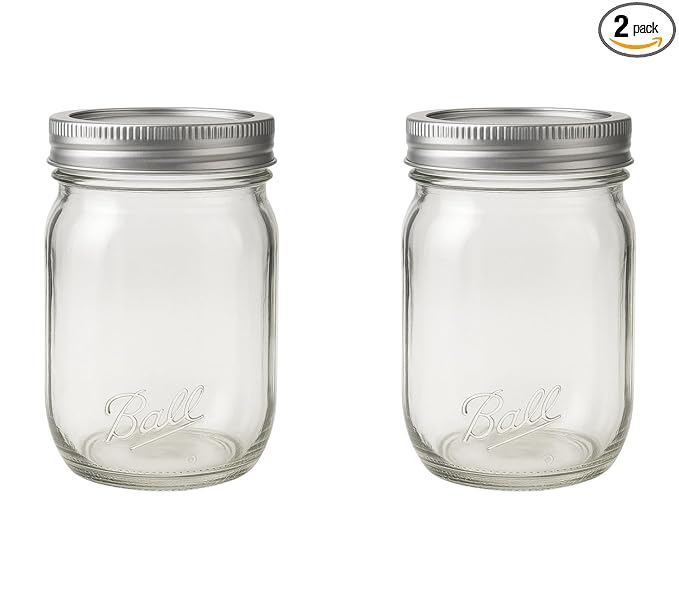 Ball Easy Label Glass Mason Jar, Regular Mouth, Pint Size, 16 OZ (Pack of 2)