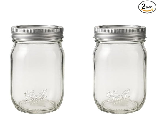 Ball Easy Label Glass Mason Jar, Regular Mouth, Pint Size, 16 OZ (Pack of 2)