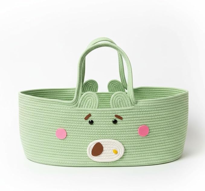Stylish Foldable Storage Basket with Handles, Natural Woven Cotton Rope Bin for Nursery Organization, Living Room, Travel, and Pet Co-Sleeper 27.56 × 15.75in