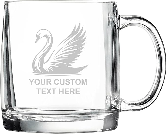 Swan, Personalized 12.5 oz Polar Camel Glass Coffee Desk Mug – Custom Laser Engraved Clear Cup for Tea, Espresso, Latte, Whiskey - Microwave Safe/Made in USA