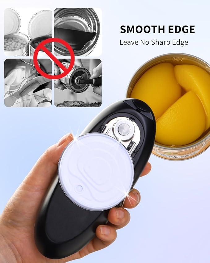 CIRCLE JOY Rechargeable Electric Can Opener, One-Touch Automatic Can Opening with Lid Remover & Smooth Edge Cutting, Food-Safe, Easy to Use for Seniors and Arthritis, Black White