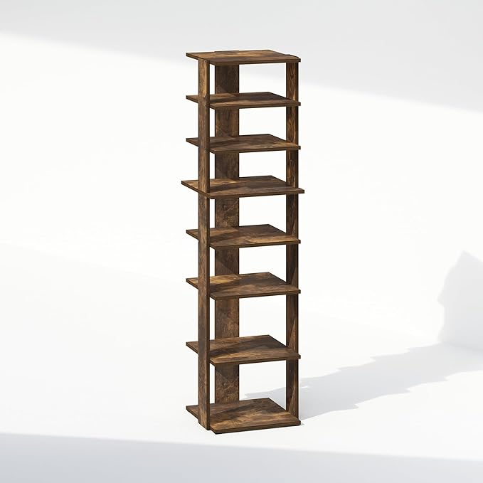 Furinno Turn-N-Tube Corner Shelf, 8-Tier Display Rack, Vertical Corner Storage Rack, Space Saving Organization and Storage, Entryway, Living Room, Closet, Amber Pine