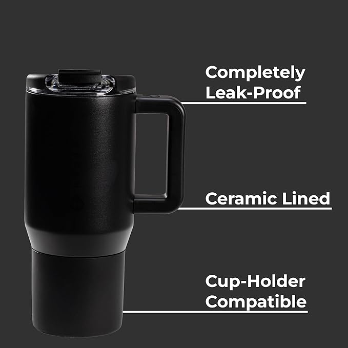 HydroJug Coffee Traveler 20 oz - Leak-Resistant, Ceramic-Lined Insulated Travel Coffee Mug for Hot or Cold Drinks with Flip Lid & Handle, Dishwasher Safe Coffee Tumbler, Black