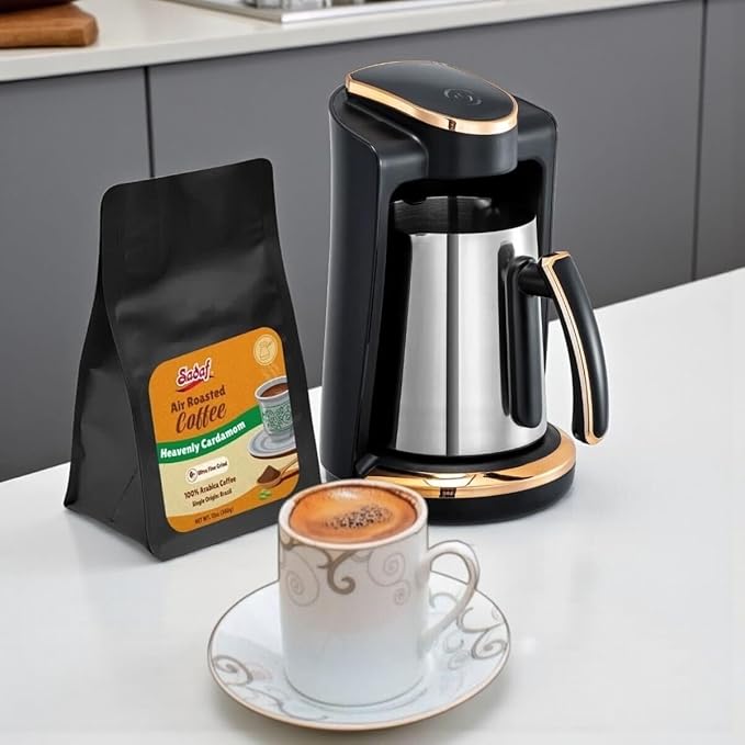 Sadaf One-Touch Mediterranean Coffee Maker – Electric Turkish, Greek, and Armenian Coffee Machine - Stainless Steel Coffee Maker - Foam Control & Overflow Sensor - 250ml, Gold