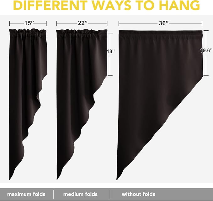 NICETOWN Blackout Pole Pocket Kitchen Tier Curtains, Tailored Scalloped Valance/Swags for Bedroom/Thanksgiving (2 Pieces, W36 X L63 inches Each Panel, Brown)