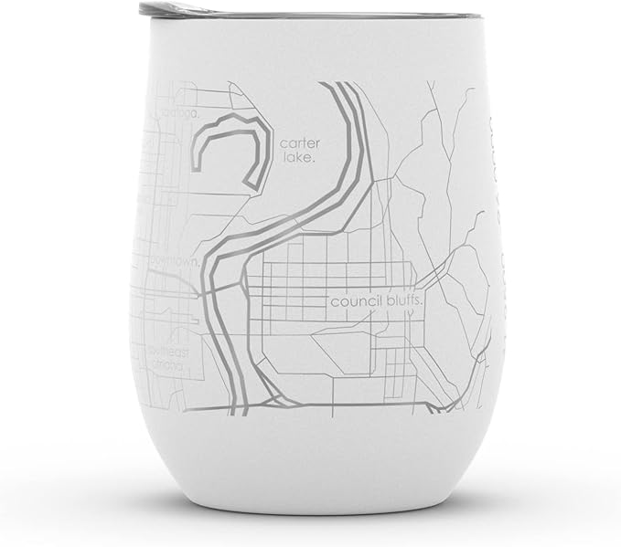 Well Told Engraved Omaha Nebraska Map Insulated Wine Tumbler, Etched Stainless Steel Wine Tumbler (12 oz, White) City Map Insulated Tumbler, Custom Insulated Tumbler, Outdoor Drinkware