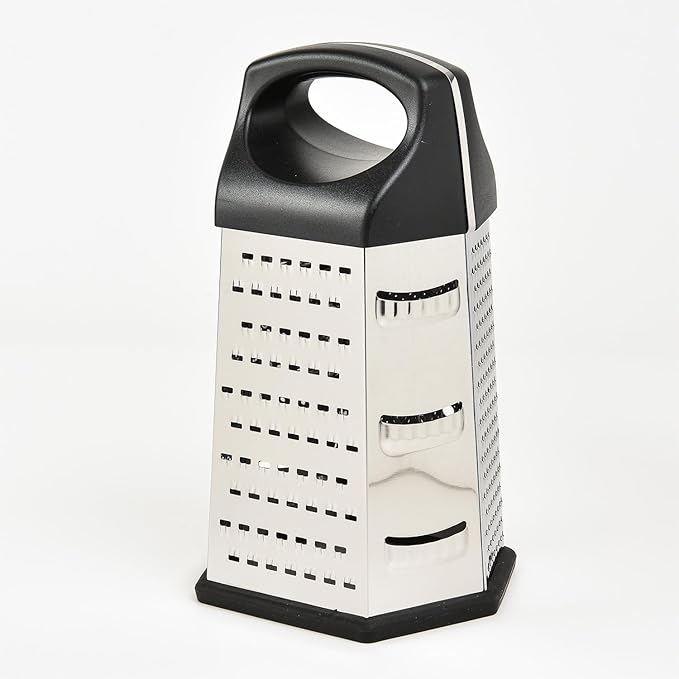 9" 6-Sided Cheese Grater with Handle, Stainless Steel, Rust Proof & Dishwasher Safe