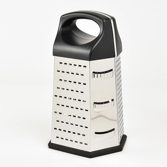 9" 6-Sided Cheese Grater with Handle, Stainless Steel, Rust Proof & Dishwasher Safe