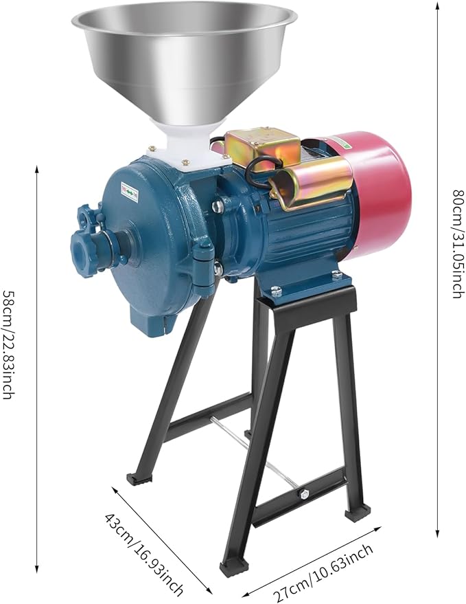 110V 2200W Electric Grain Mill Grinder Commercial Corn Mill with Funnel Dry Heavy Duty Mill Electric Grain Grinding Machine Feed Mill Flour Mill for Home & Industrial Use (110V)