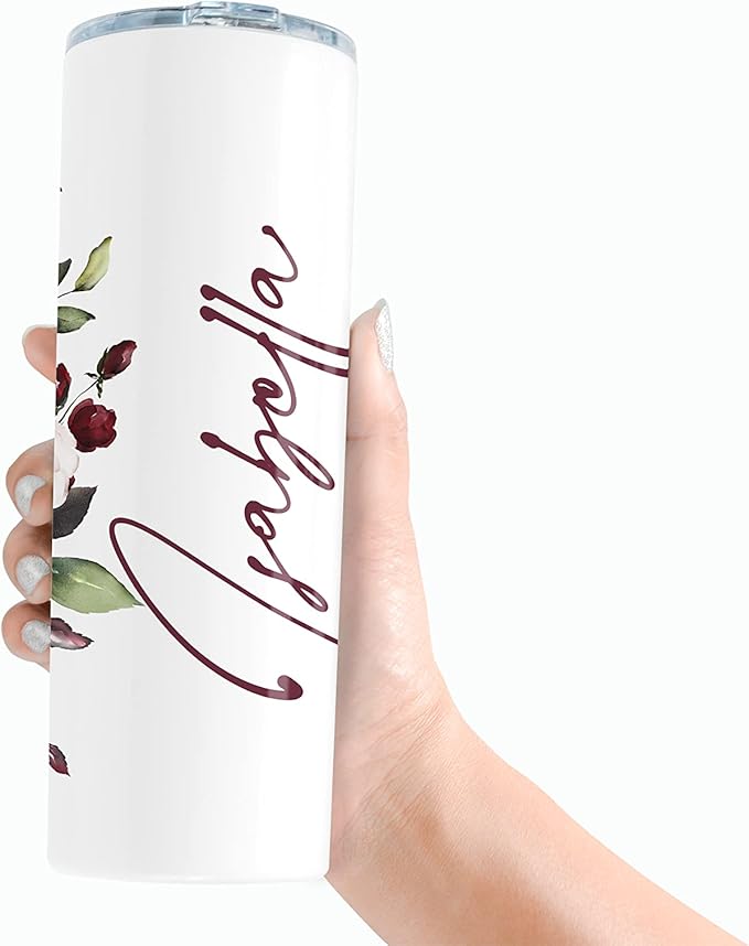 Personalized Red Rose Tumbler with Name - 20oz/30oz Insulated Travel Mug with Lid - Calming Custom Gift for Her, Mom