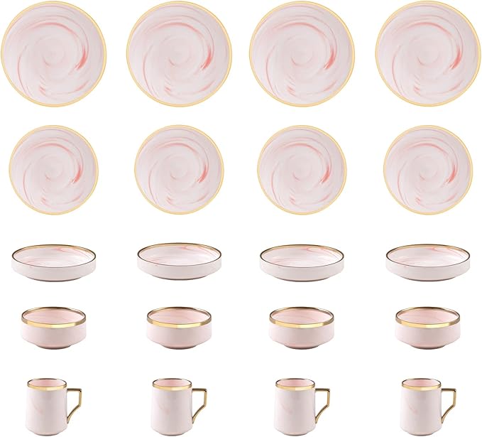 Fine China Artisan Marbled 20pc Dinner Set, Pink with Gold