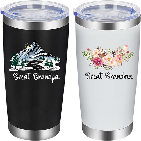 Iridesc Great Grandparents Gifts, Great Grandma and Great Grandpa Insulated Tumbler Set, Gift for Great Grandparents on Christmas, Mother's Day and Father's Day, 20 Oz Black & White