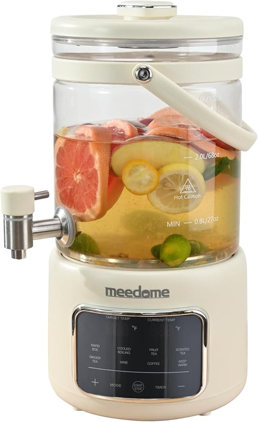 3L Electric Kettle & Beverage Dispenser with Infuser, Spigot - All-in-One Health Pot for Iced Tea/Coffee, Temperature Control, Glass Pitcher - Home & Office Use