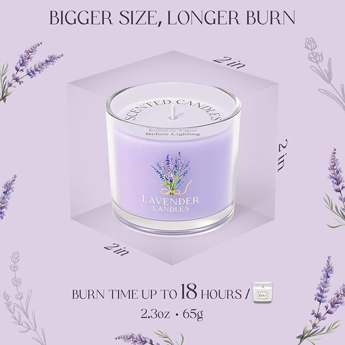 Lavender Candle, Scented Candles Gift Set for Stress Relief, 3 Votive Candles for Women and Men, Birthday Candle Gifts for Women, Christmas Candles for Women (Purple, 7 oz)