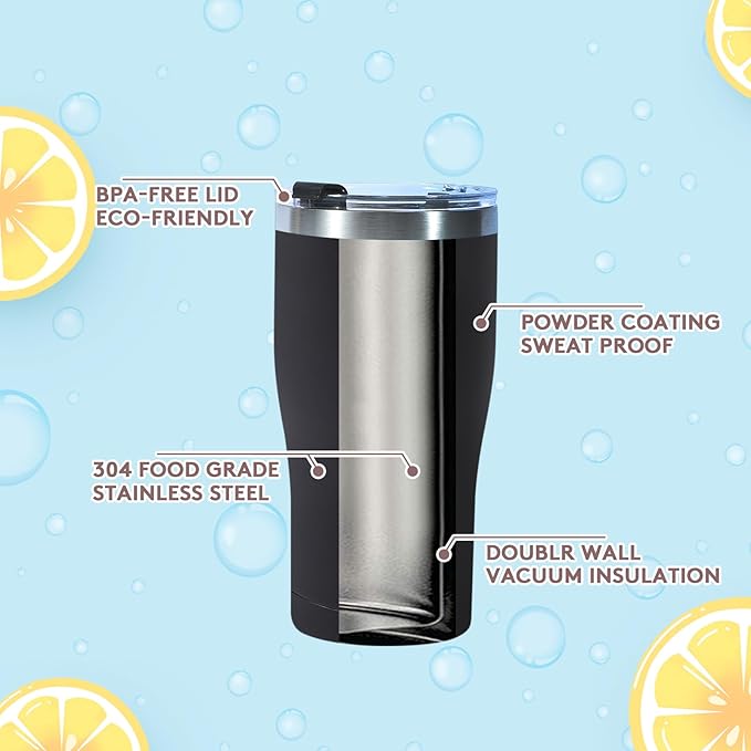 Dongni 20oz Tumbler with Lid Stainless Steel Tumblers Bulk, Double Wall Vacuum Insulated Coffee Travel Mug Powder Coated Tumbler（Black 6 pack）