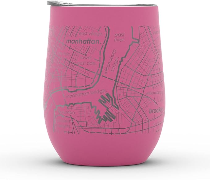 Well Told Engraved New York City Map Insulated Wine Tumbler, Etched Stainless Steel Cup (12 oz, Sunset Pink) City Map Insulated Tumbler, Custom Insulated Tumbler, Outdoor Drinkware