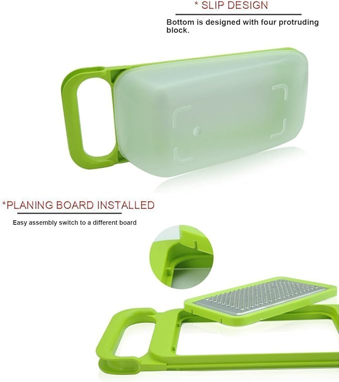 Tenta Kitchen Good Grips Complete Grater & Slicer Set 4 in 1 Onion Chopper, Vegetable Slicer, Fruit and Cheese Cutter Container With Storage Lid (Green)