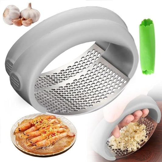 Garlic Press Rocker - 2024 NEW Stainless Steel Garlic Mincer Garlic Crusher with Peeler, New Innovative Garlic Chopper with Peeler and Scraper for Smash Garlic (Gray 2pcs)