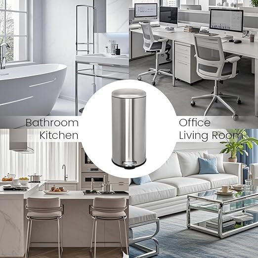 8-Gallon Trash Can, 30 Liter Stainless Steel Garbage Can, Round Trash Can with Lid, Slim Garbage can Featuring a Removable Inner Liner (Silver, 30L-Round)