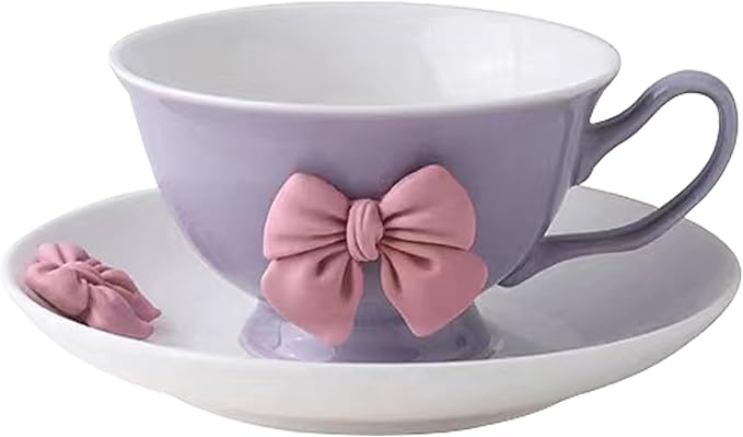 Bow Coffee Mug 200 ML Violet Ceramic Cute Porcelain Coffee Tea Cup Bow Coffee Cup Cute mug Coquette Coffee Mug for Women Girl