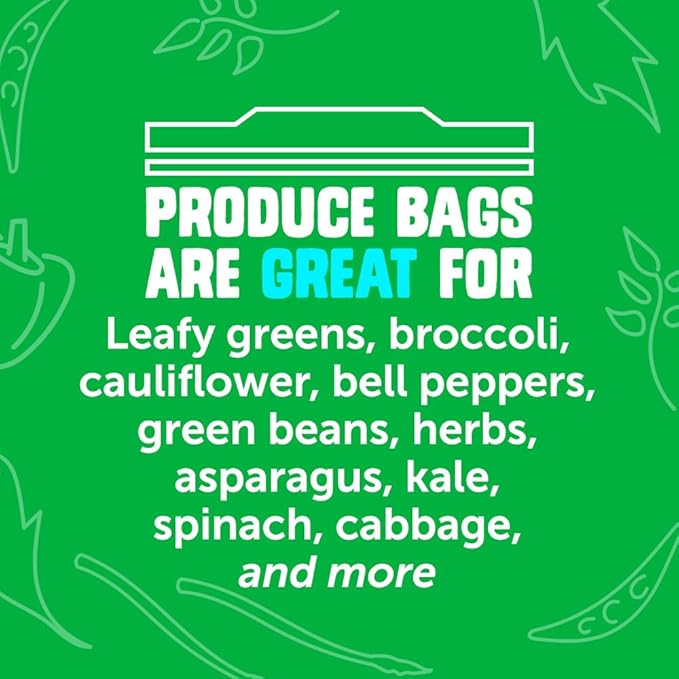 Ziploc Food Storage Produce Bags, Seal Top to Keep and Control Moisture, 15 Bags Total