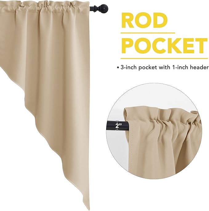 NICETOWN Room Darkening Pole Pocket Kitchen Tier Curtains- Tailored Scalloped Valance/Swags for Nursery for Basement (Biscotti Beige, 2 Pieces, 72 inches Wide Combined, 63 inches Long)