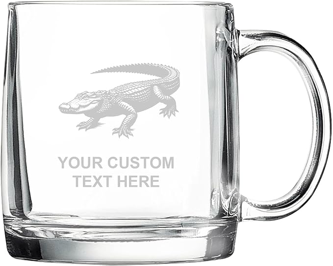 Crocodile, Personalized 12.5 oz Polar Camel Glass Coffee Desk Mug – Custom Laser Engraved Clear Cup for Tea, Espresso, Latte, Whiskey - Microwave Safe/Made in USA