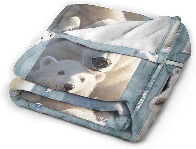 Polar Bear Blanket Gifts for Girls Boys Snowflakes Throw Blankets Cozy Plush Fleece Flannel Fuzzy for Women Men Decor 60"X50"
